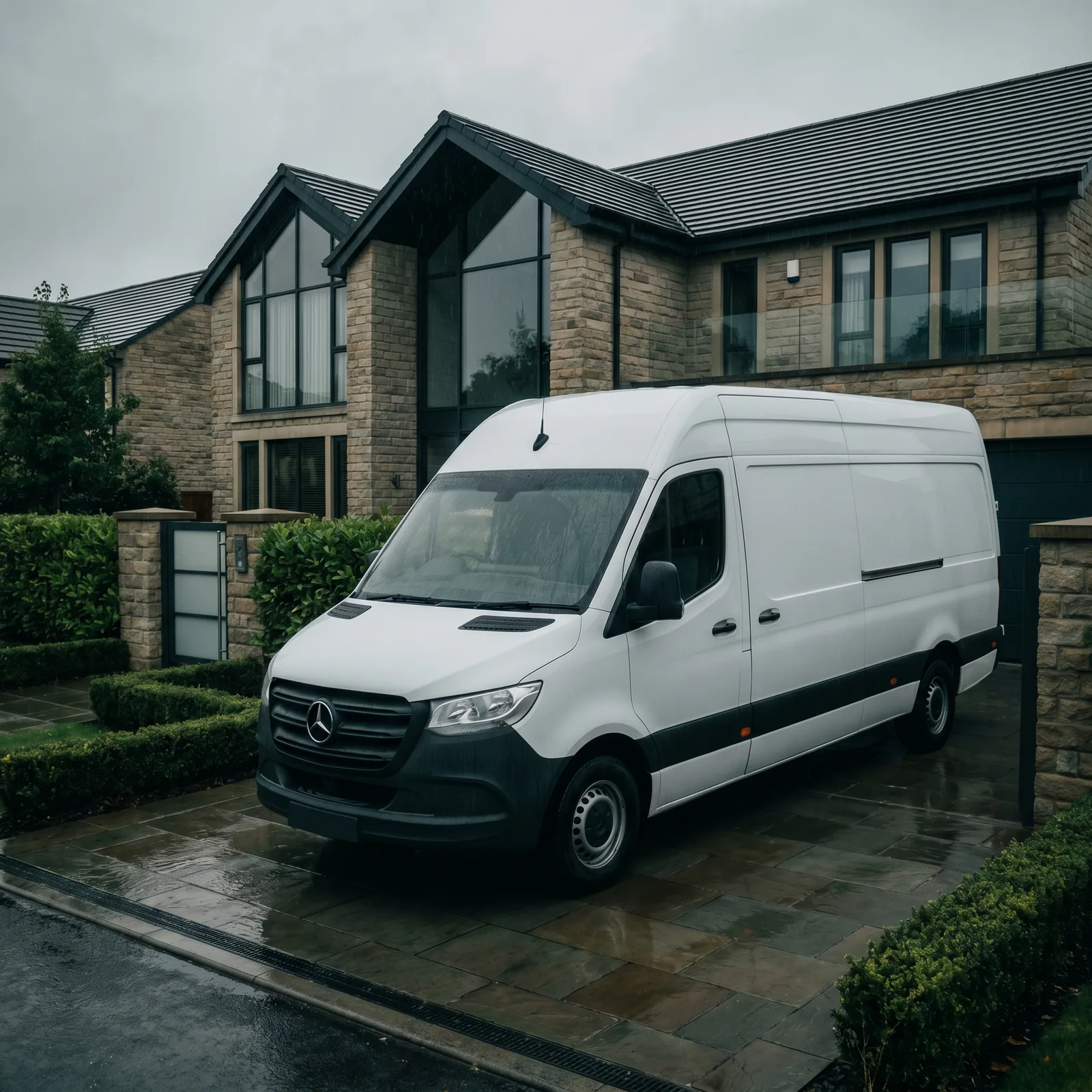 Drainage service van outside a Leeds home